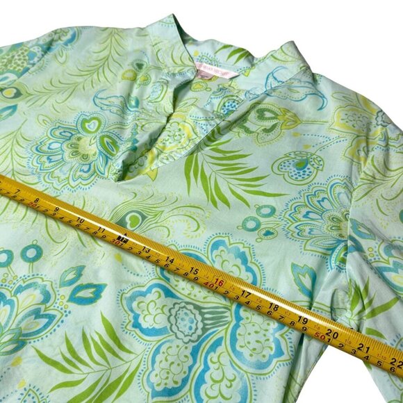 VTG Victoria’s Secret Boho Floral Top Sz.M Green Fine Cotton Peasant Coastal - Picture 8 of 14